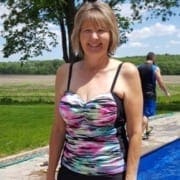 One of our patients enjoying a day at the pool after receiving vein treatment