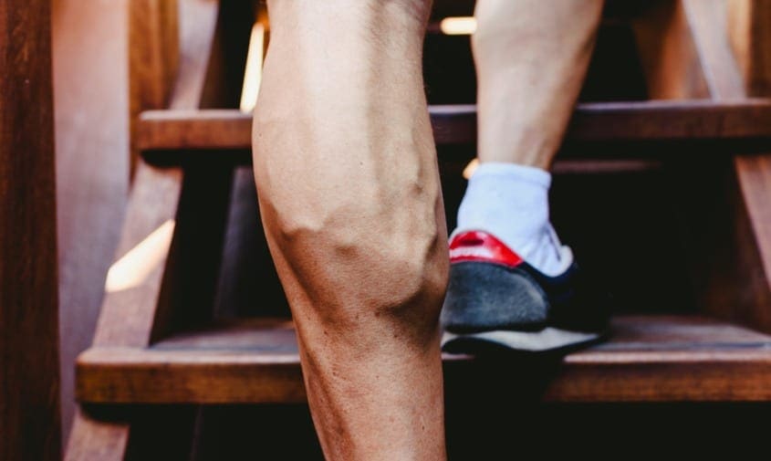 Healthy Legs showing veins walking up stairs