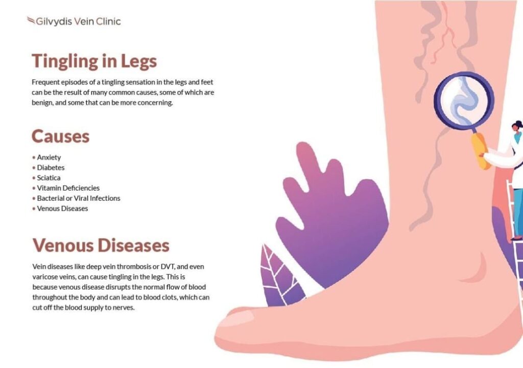 Tingling in legs infographic listing causes and the role of venous diseases