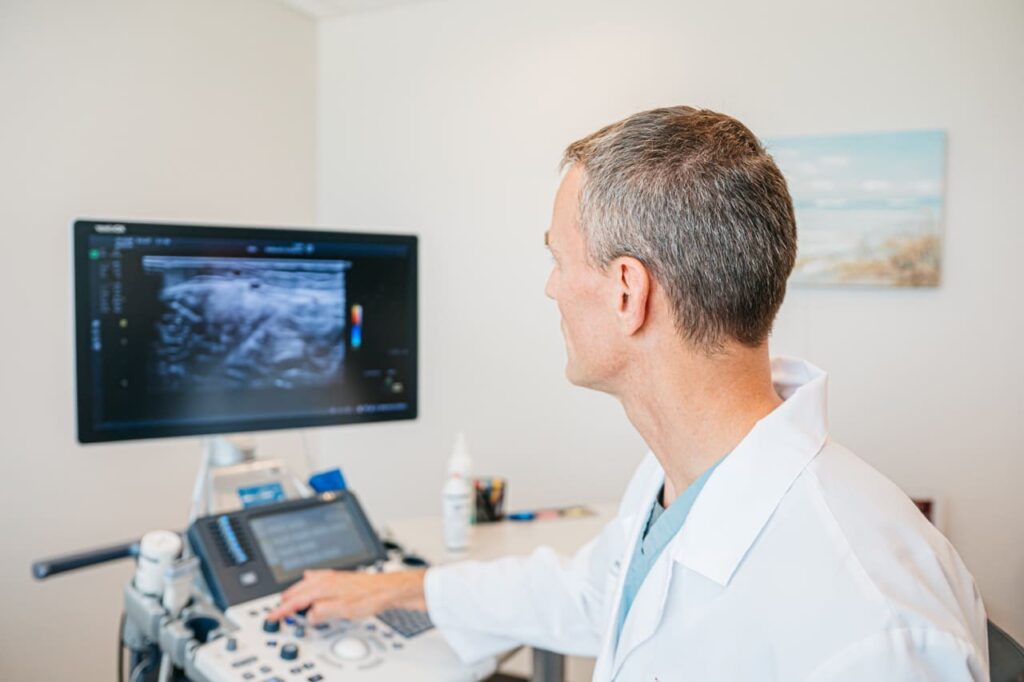 Ultrasound screen during a vein mapping procedure